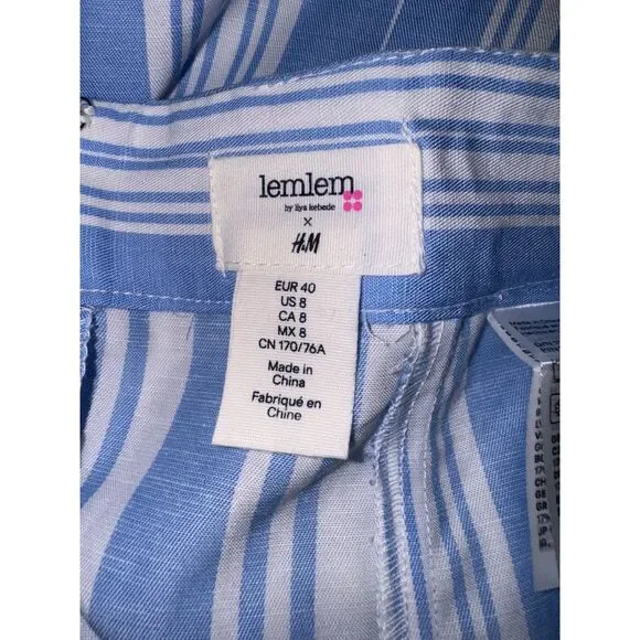 Lemlem x H&M Women's Stripe Linen Blend Midi Skirt Blue White CoastalSize 8